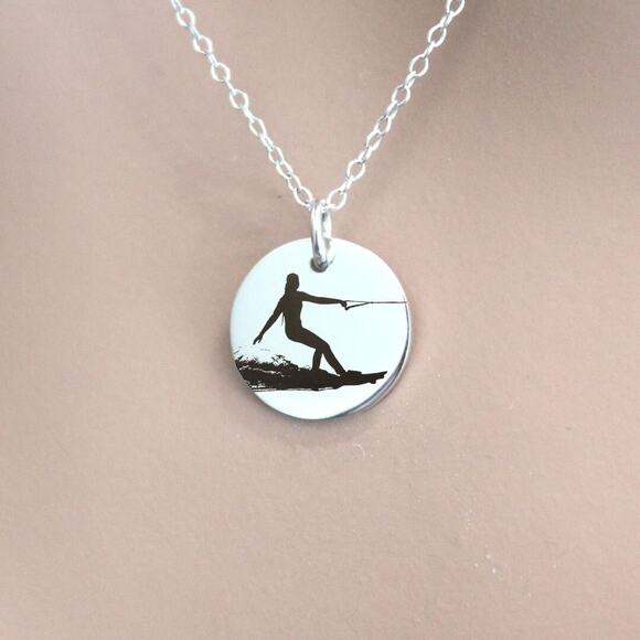 Sterling Silver Wakeboarding Necklace, Sterling Silver Wakeboard Charm Necklace - Picture 1 of 3